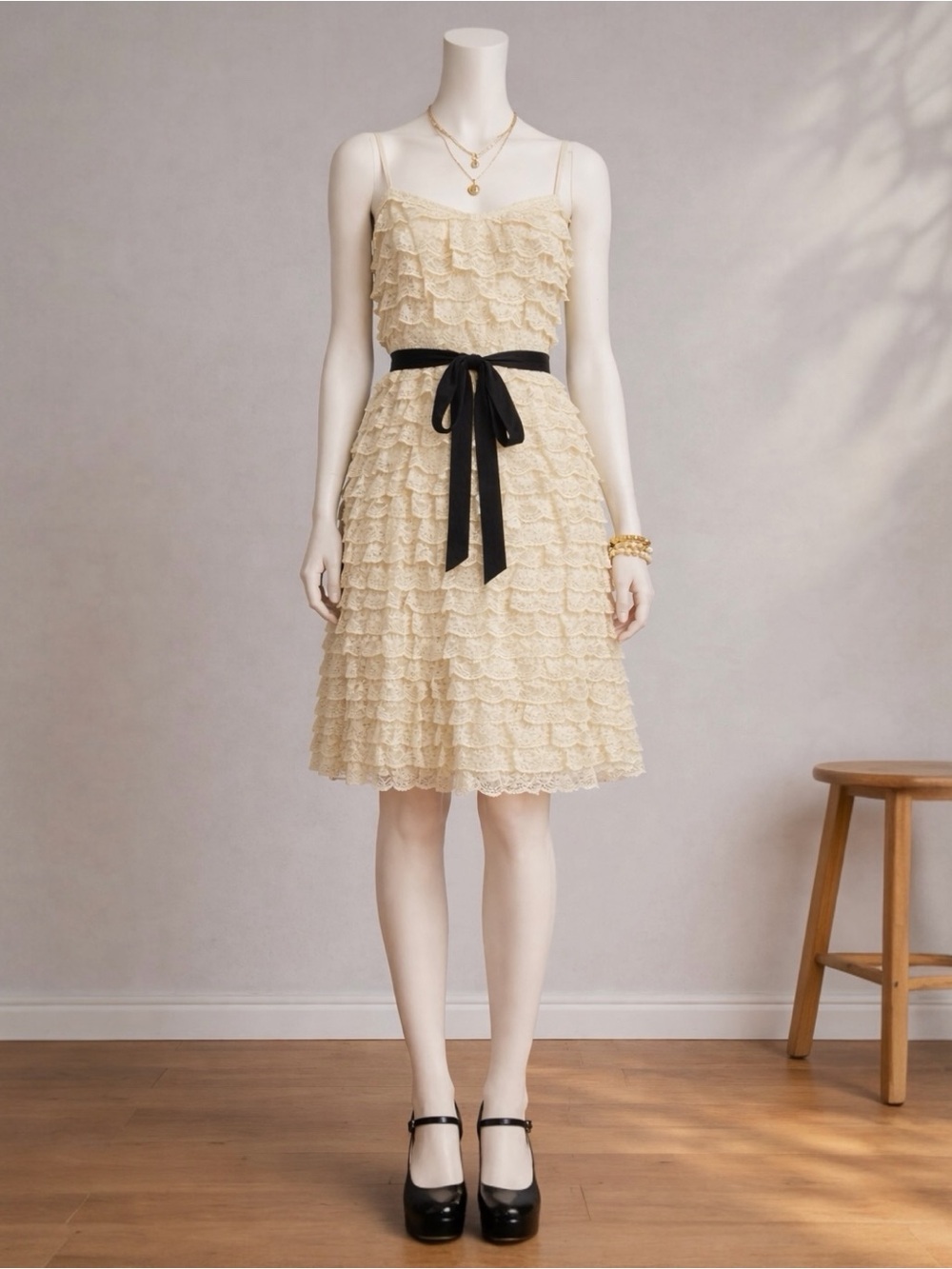 Anthropologie Maeve Ivory Lace Slip Dress 4 Tiered Ruffle Cottagecore A-Line - Picture 2 of 11